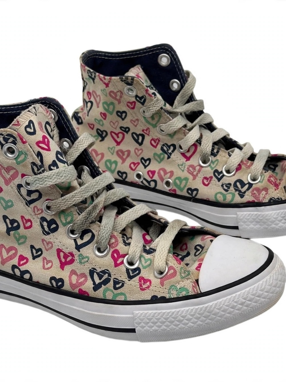 Converse Chuck Taylor All Star Hi Hearts - Youth US 3 Cream Multi-Color Hearts